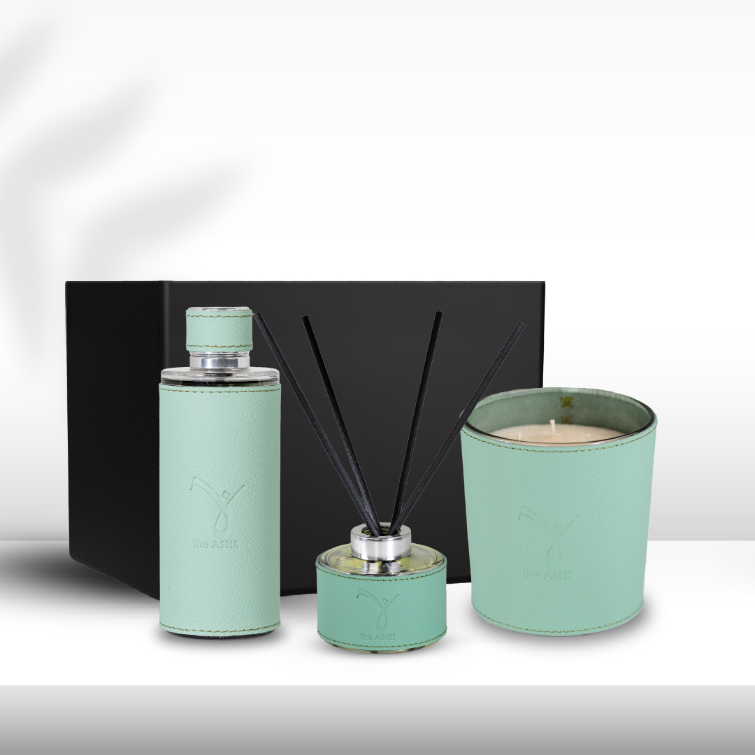 Deri Soul Su Yeşili Mum 500gr & Deri Soul Su Yeşili Kolonya 250ml & Deri Su Yeşili Diffuser 150ml  Hediye Seti