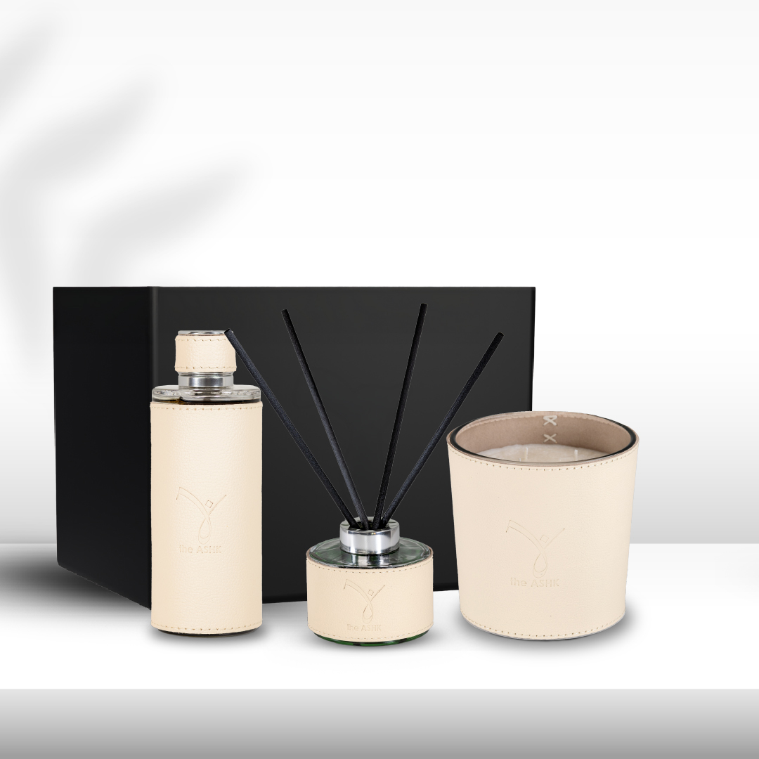 Deri Umut Bej Mum 500gr & Deri Umut Bej Kolonya 250ml  & Umut Diffuser 150ml  Hediye Seti